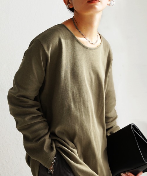 antiqua(アンティカ)の「フライス綿100%UネックロンT(Tシャツ/カットソー・レディース・ブラック/オフホワイト/ブルー/グリーン系その他/スモークピンク・M/L)」の17枚目の写真