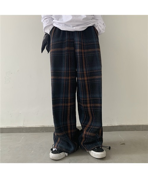 チェック柄ルーズワイドレッグパンツ(NEZ)（その他パンツ）｜almo