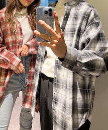 HEYUMM | HEYUMM　オンブレチェックルーズバンドカラーシャツ(シャツ/ブラウス)