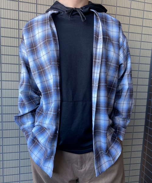 HEYUMM（ヘユム）の「オンブレチェックルーズバンドカラーシャツ（シャツ/ブラウス・レディース・ホワイト系その他/ブルー系その他/レッド系その他・ONE）」の22枚目の写真