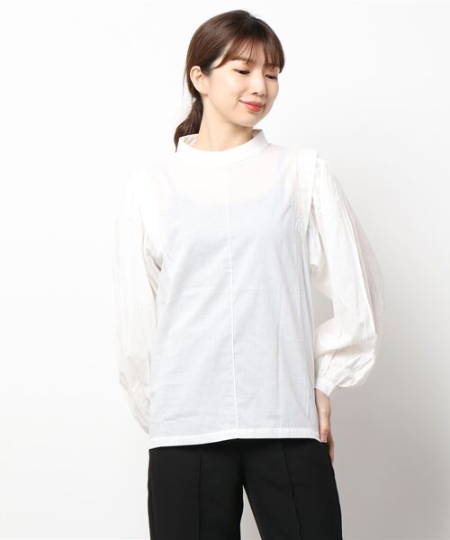 Q（キュー）の「ボリュームスリーブコットンブラウス（シャツ/ブラウス・レディース・オレンジ/アイボリー・MEDIUM）」の6枚目の写真