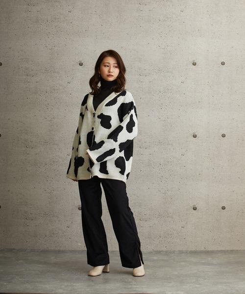 L.H.P(エルエイチピー)の「courage/クラージュ/総柄オーバーサイズシルエットニットカーディガン(カーディガン/ボレロ・レディース・グリーン/ブラック/パープル・FREE)」の18枚目の写真