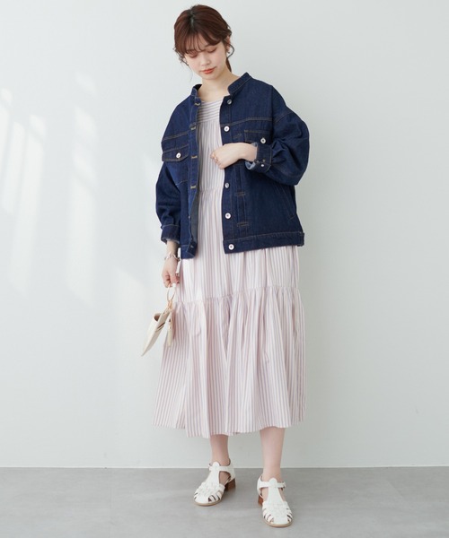 natural couture(ナチュラルクチュール)の「程よい抜け感が魅力 ピンタックデザインバンドカラーGジャン(デニムジャケット・レディース・ブラック/インディゴブルー/アイボリー・FREE)」の18枚目の写真