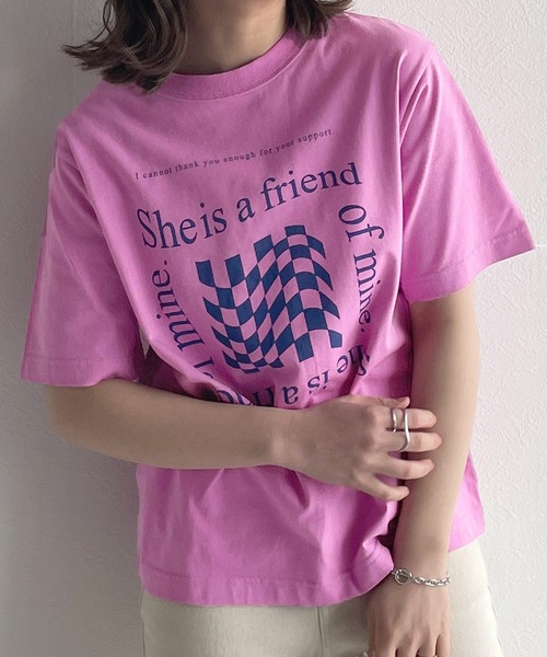 w closet(ダブルクローゼット)の「チェッカープリントTee(Tシャツ/カットソー・レディース・オフホワイト/ピンク/スミクロ・FREE)」の7枚目の写真