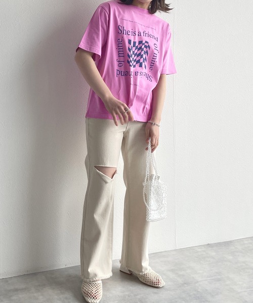 w closet(ダブルクローゼット)の「チェッカープリントTee(Tシャツ/カットソー・レディース・オフホワイト/ピンク/スミクロ・FREE)」の8枚目の写真