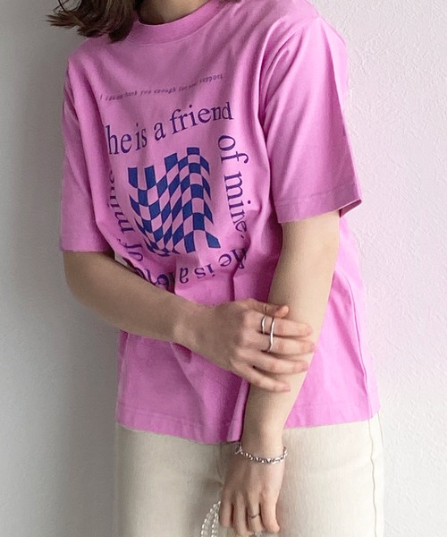 w closet(ダブルクローゼット)の「チェッカープリントTee(Tシャツ/カットソー・レディース・オフホワイト/ピンク/スミクロ・FREE)」の10枚目の写真