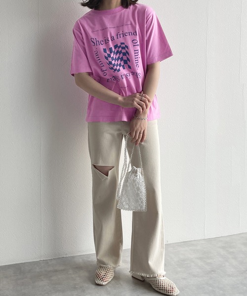 w closet(ダブルクローゼット)の「チェッカープリントTee(Tシャツ/カットソー・レディース・オフホワイト/ピンク/スミクロ・FREE)」の11枚目の写真