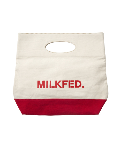 MILKFED.(ミルクフェド)の「BI COLOR MINI TOTE BAG (クラッチバッグ/ロゴ)(クラッチバッグ・レディース・ブラック/ライトブルー/レッド・ONE SIZE)」の5枚目の写真