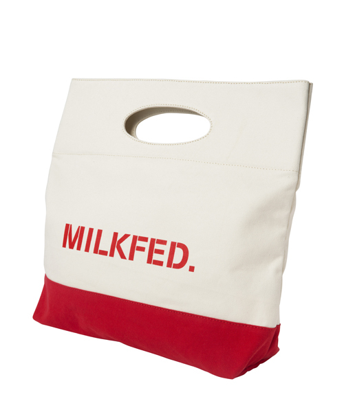 MILKFED.(ミルクフェド)の「BI COLOR MINI TOTE BAG (クラッチバッグ/ロゴ)(クラッチバッグ・レディース・ブラック/ライトブルー/レッド・ONE SIZE)」の6枚目の写真