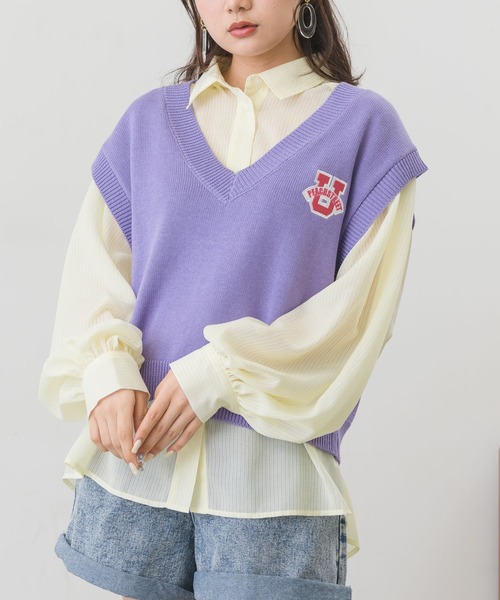 ems excite(エムズエキサイト)の「刺繍ニットベスト(ベスト・レディース・パープル/ブルー/グリーン/アイボリー・FREE)」の4枚目の写真