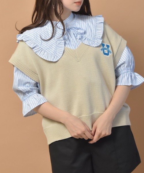 ems excite(エムズエキサイト)の「刺繍ニットベスト(ベスト・レディース・パープル/ブルー/グリーン/アイボリー・FREE)」の2枚目の写真