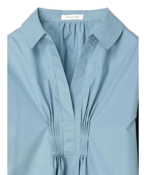 Green　Parks（グリーンパークス）の「・furry rate スキッパーピンタックチュニック（シャツ/ブラウス・レディース・ネイビー/オフホワイト/ブルー/グレイッシュベージュ・FREE）」の14枚目の写真