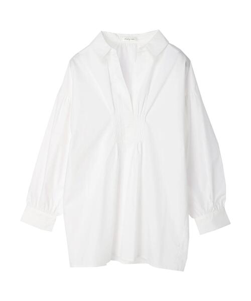 Green　Parks（グリーンパークス）の「・furry rate スキッパーピンタックチュニック（シャツ/ブラウス・レディース・ネイビー/オフホワイト/ブルー/グレイッシュベージュ・FREE）」の8枚目の写真