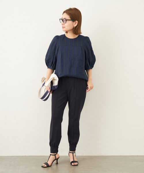 JOURNAL STANDARD(ジャーナルスタンダード)の「ドビーストライプブラウス(シャツ/ブラウス・レディース・グリーン/ネイビー/キャメル・FREE)」の5枚目の写真