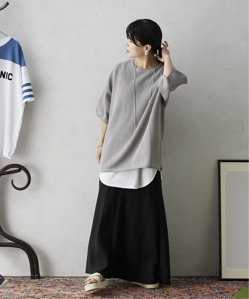 JOURNAL STANDARD relume（ジャーナルスタンダード　レリューム）の「【半袖ニット+カットソーの2点SET】リサイクルポリエステルニットT ”BASIC"（ニット/セーター・メンズ・ブラック/ベージュ/ネイビー/グレー/ピンク/イエロー/ブルー/グリーン・MEDIUM/LARGE）」の2枚目の写真