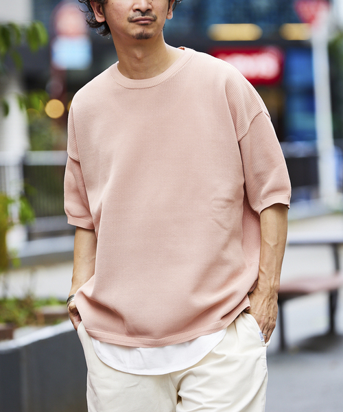 JOURNAL STANDARD relume（ジャーナルスタンダード　レリューム）の「【半袖ニット+カットソーの2点SET】リサイクルポリエステルニットT ”BASIC"（ニット/セーター・メンズ・ブラック/ベージュ/ネイビー/グレー/ピンク/イエロー/ブルー/グリーン・MEDIUM/LARGE）」の8枚目の写真