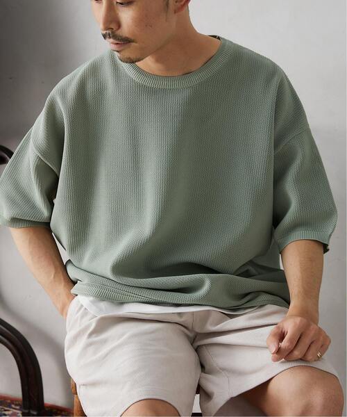 JOURNAL STANDARD relume（ジャーナルスタンダード　レリューム）の「【半袖ニット+カットソーの2点SET】リサイクルポリエステルニットT ”BASIC"（ニット/セーター・メンズ・ブラック/ベージュ/ネイビー/グレー/ピンク/イエロー/ブルー/グリーン・MEDIUM/LARGE）」の4枚目の写真