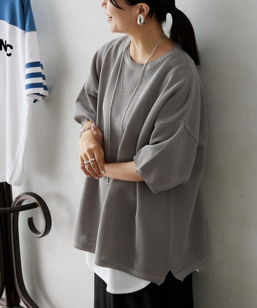 JOURNAL STANDARD relume（ジャーナルスタンダード　レリューム）の「【半袖ニット+カットソーの2点SET】リサイクルポリエステルニットT ”BASIC"（ニット/セーター・メンズ・ブラック/ベージュ/ネイビー/グレー/ピンク/イエロー/ブルー/グリーン・MEDIUM/LARGE）」の11枚目の写真