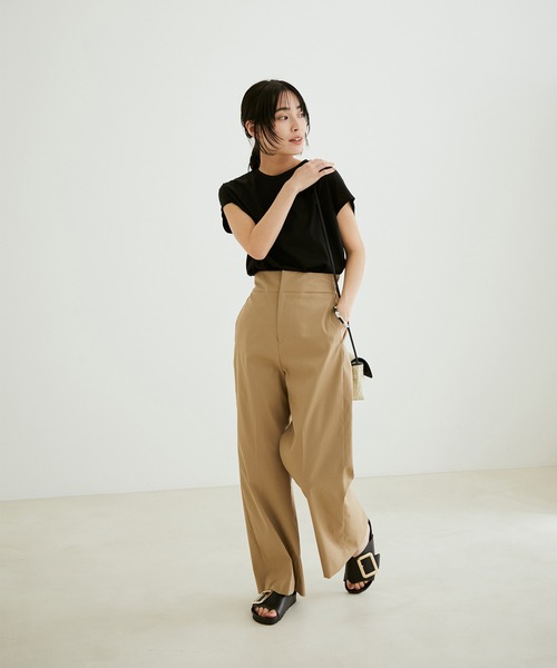 SALON adam et rope'（サロン アダム エ ロペ）の「【イージーケア・UVカット】Prima ZymフレンチスリーブクルーネックTシャツ（Tシャツ/カットソー・レディース・ホワイト/ブラック/カーキ/サックスブルー・FREE）」の18枚目の写真