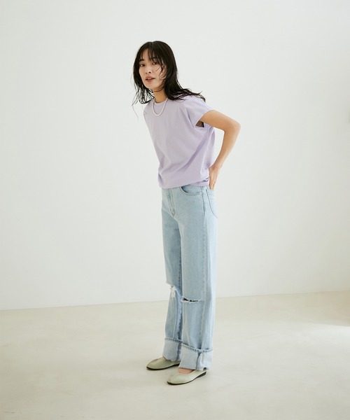 SALON adam et rope'（サロン アダム エ ロペ）の「【イージーケア・UVカット】Prima ZymフレンチスリーブクルーネックTシャツ（Tシャツ/カットソー・レディース・ホワイト/ブラック/カーキ/サックスブルー・FREE）」の12枚目の写真