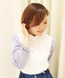 natural couture | 【ナチュラルクチュール】袖シャツ地 衿付きスウエット(スウェット)