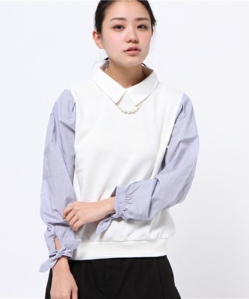 natural couture（ナチュラルクチュール）の「【ナチュラルクチュール】袖シャツ地　衿付きスウエット（スウェット・レディース・オフホワイト/トップグレー/ネイビー・FREE）」の16枚目の写真