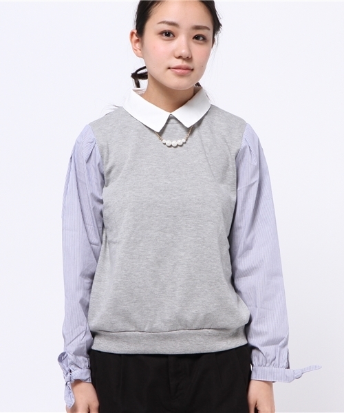 natural couture（ナチュラルクチュール）の「【ナチュラルクチュール】袖シャツ地　衿付きスウエット（スウェット・レディース・オフホワイト/トップグレー/ネイビー・FREE）」の4枚目の写真