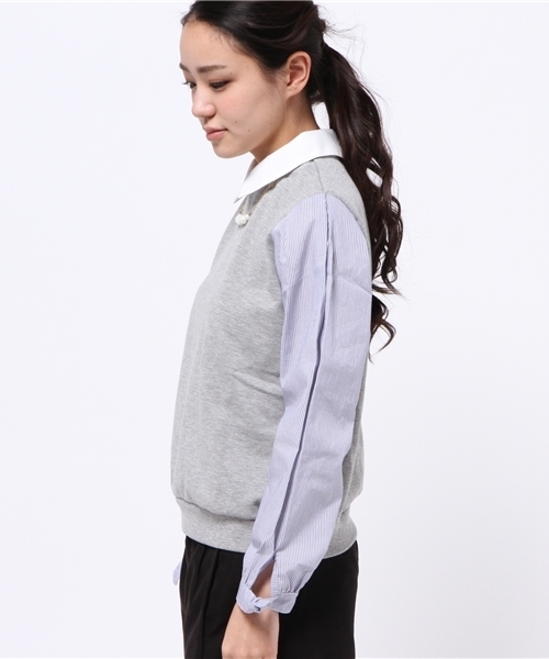 natural couture（ナチュラルクチュール）の「【ナチュラルクチュール】袖シャツ地　衿付きスウエット（スウェット・レディース・オフホワイト/トップグレー/ネイビー・FREE）」の5枚目の写真