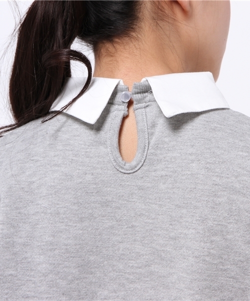 natural couture（ナチュラルクチュール）の「【ナチュラルクチュール】袖シャツ地　衿付きスウエット（スウェット・レディース・オフホワイト/トップグレー/ネイビー・FREE）」の8枚目の写真