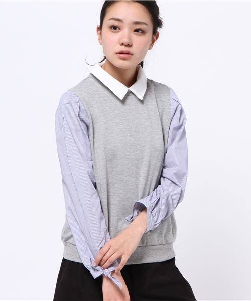 natural couture（ナチュラルクチュール）の「【ナチュラルクチュール】袖シャツ地　衿付きスウエット（スウェット・レディース・オフホワイト/トップグレー/ネイビー・FREE）」の13枚目の写真