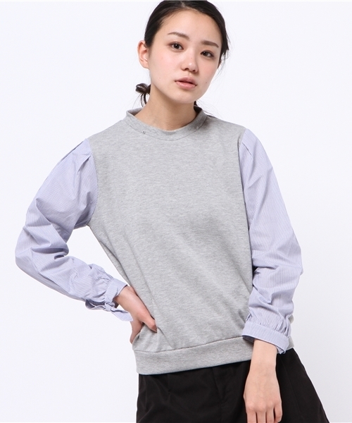 natural couture（ナチュラルクチュール）の「【ナチュラルクチュール】袖シャツ地　衿付きスウエット（スウェット・レディース・オフホワイト/トップグレー/ネイビー・FREE）」の14枚目の写真