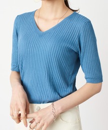SETUP7 | 【MAISON BREEZE】Vネックワイドリブ5分袖トップス SCCH140(Tシャツ/カットソー)