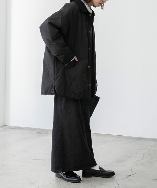 BONLECILL（ボンルシール）の「2way襟コーデュロイ 中綿ダイヤキルトジャケット（ノーカラージャケット・レディース・ブラック/カーキ/アイボリー/ブラウン系1/アイボリー系1・FREE）」の9枚目の写真