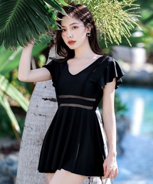 TeddyShop（テディショップ）の「レディース水着体型カバー ウエストシースルーフレアワンピース+ショーツ 上下2点セット（水着）」