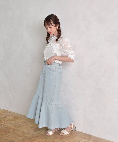 ems excite（エムズエキサイト）の「２way花柄BL（シャツ/ブラウス・レディース・ブルー/ブラック/ホワイト・FREE）」の6枚目の写真