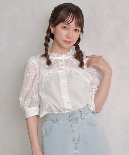 ems excite（エムズエキサイト）の「２way花柄BL（シャツ/ブラウス・レディース・ブルー/ブラック/ホワイト・FREE）」の8枚目の写真