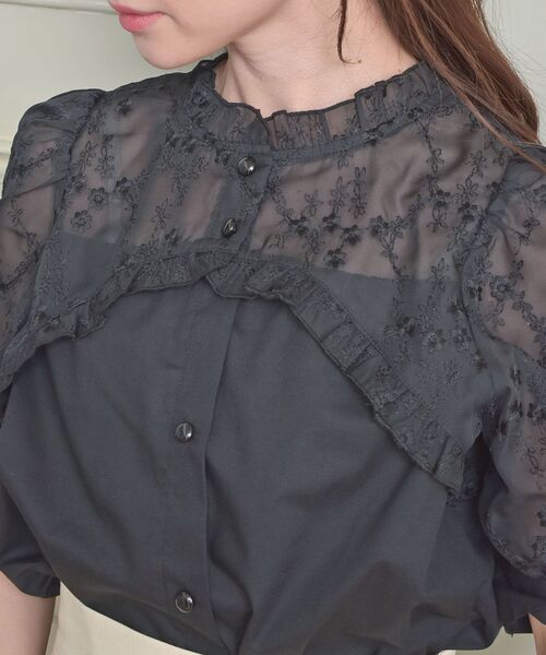 ems excite（エムズエキサイト）の「２way花柄BL（シャツ/ブラウス・レディース・ブルー/ブラック/ホワイト・FREE）」の15枚目の写真