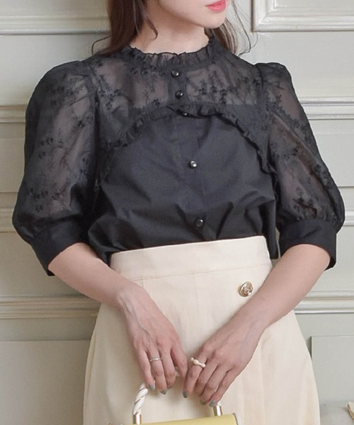 ems excite（エムズエキサイト）の「２way花柄BL（シャツ/ブラウス・レディース・ブルー/ブラック/ホワイト・FREE）」の3枚目の写真