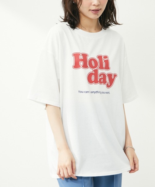 Green Parks(グリーンパークス)の「・novem9 Holiday pt Tシャツチュニック(Tシャツ/カットソー・レディース・ブラック/オフホワイト/サックスブルー/イエロー・FREE)」の2枚目の写真