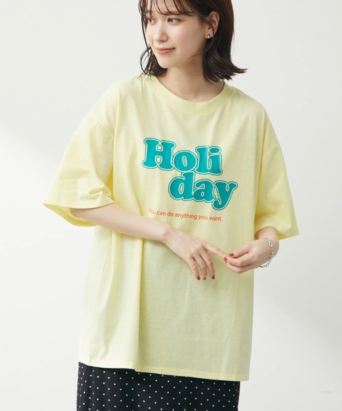 Green Parks(グリーンパークス)の「・novem9 Holiday pt Tシャツチュニック(Tシャツ/カットソー・レディース・ブラック/オフホワイト/サックスブルー/イエロー・FREE)」の1枚目の写真