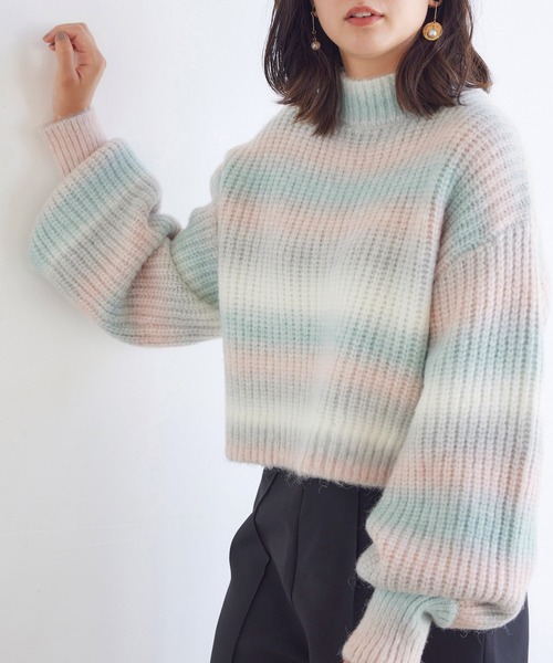 BELLUNA PLUS(ベルーナ)の「ボトルネックグラデーションニット(ニット/セーター・レディース・ミント/オレンジ系その他・MEDIUM)」の12枚目の写真