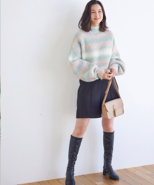 BELLUNA PLUS(ベルーナ)の「ボトルネックグラデーションニット(ニット/セーター・レディース・ミント/オレンジ系その他・MEDIUM)」の9枚目の写真