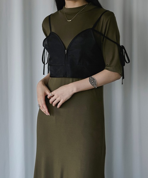 Ezick（エジック）の「シアービスチェセットカットワンピース（ワンピース・レディース・チャコールグレー/カーキ・FREE）」の10枚目の写真