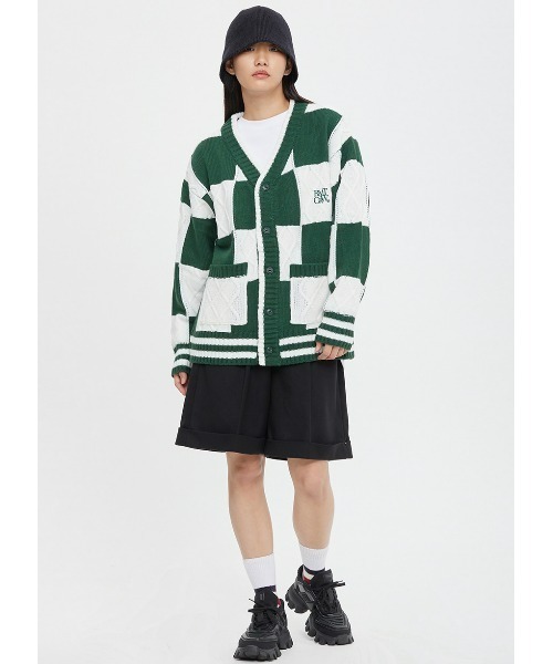 ROMANTIC CROWN（ロマンティッククラウン）の「A'GEM/9 × .kom『ROMANTIC CROWN/ロマンティッククラウン』CHECKER BOARD WAFFLE CARDIGAN/チェッカーボーダー ワッフルカーディガン（カーディガン/ボレロ・レディース・ネイビー/グリーン・M）」の3枚目の写真