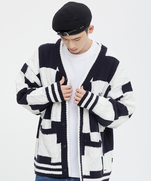 ROMANTIC CROWN（ロマンティッククラウン）の「A'GEM/9 × .kom『ROMANTIC CROWN/ロマンティッククラウン』CHECKER BOARD WAFFLE CARDIGAN/チェッカーボーダー ワッフルカーディガン（カーディガン/ボレロ・レディース・ネイビー/グリーン・M）」の5枚目の写真