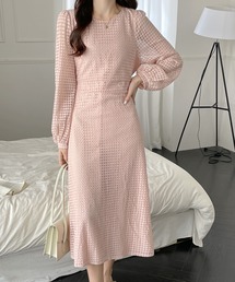 バックリボン総レースフレアワンピース