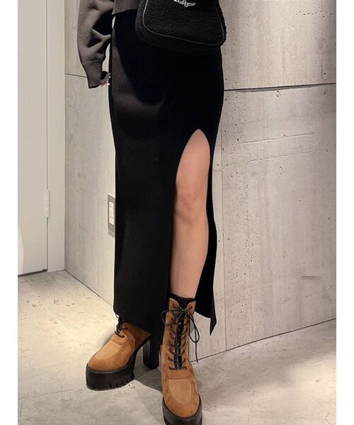 GYDA（ジェイダ）の「【セットアップ着用可】DEEPスリット ニットロングスカートライクショートパンツ（スカート・レディース・アイボリー/ブラック/ベージュ・FREE）」の3枚目の写真