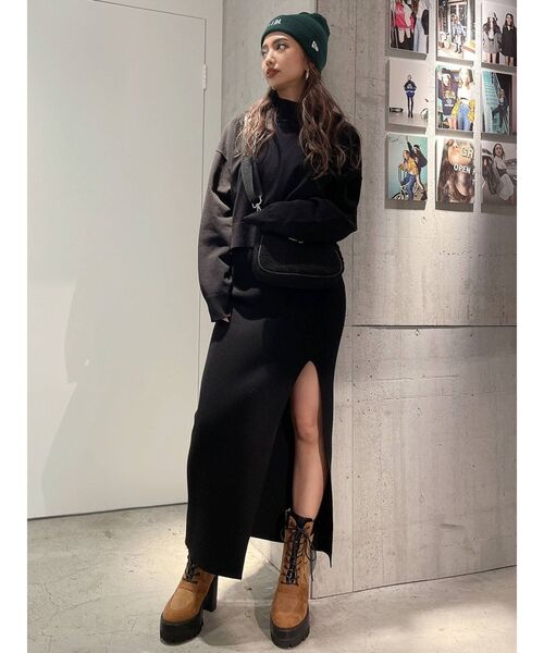 GYDA（ジェイダ）の「【セットアップ着用可】DEEPスリット ニットロングスカートライクショートパンツ（スカート・レディース・アイボリー/ブラック/ベージュ・FREE）」の13枚目の写真