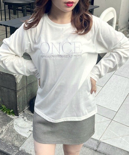 OLIVE des OLIVE（オリーブデオリーブ）の「ロゴ刺繍ロンティー（Tシャツ/カットソー・レディース・ホワイト/ブラウン/オフホワイト・FREE）」の11枚目の写真