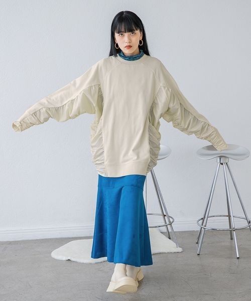 JEANASIS（ジーナシス）の「サテンドッキングギャザーウラケプルオーバー/164347（スウェット・レディース・ブラック/オフホワイト/ブラウン系その他・FREE）」の14枚目の写真